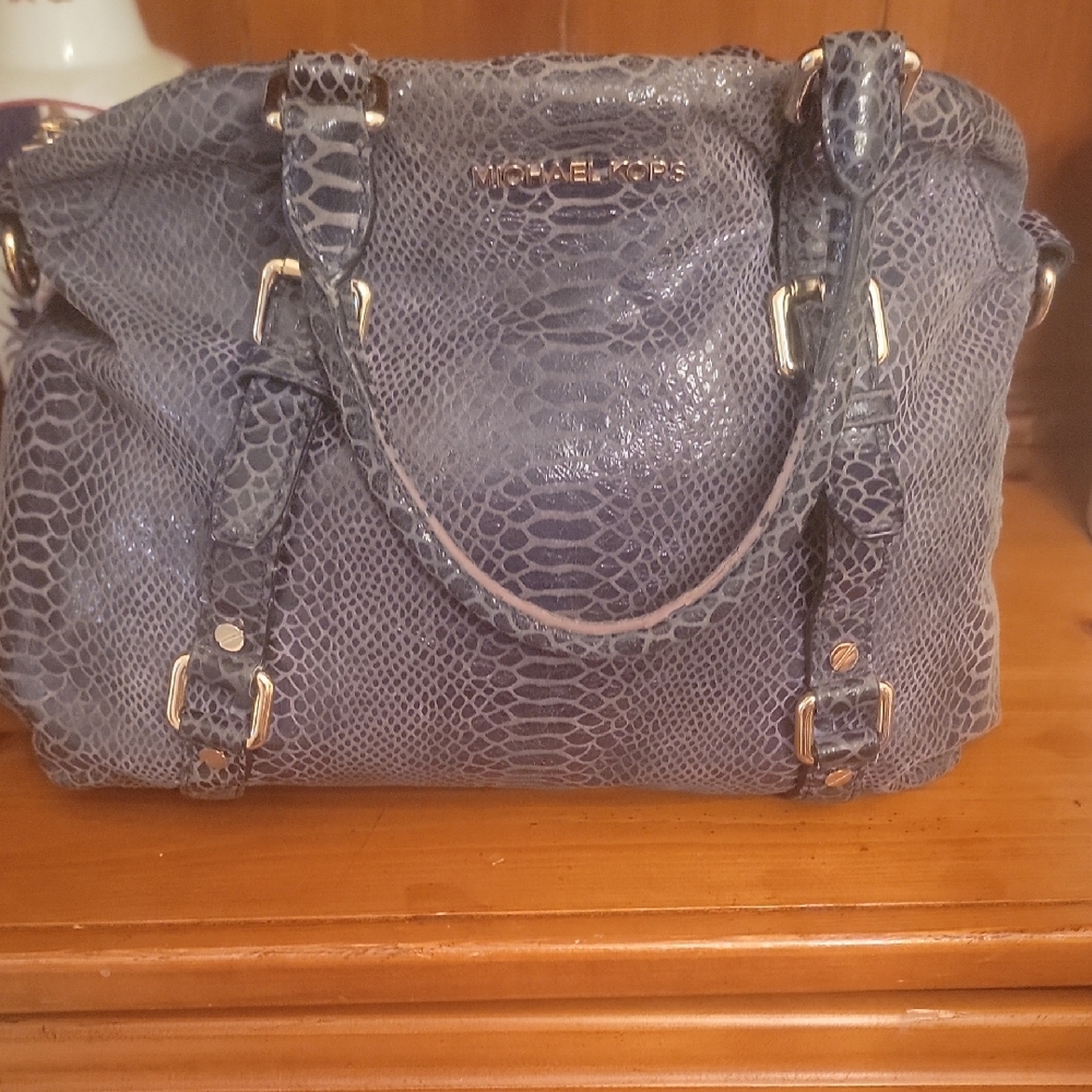Michael Kors Snake Print Satchel in Blue